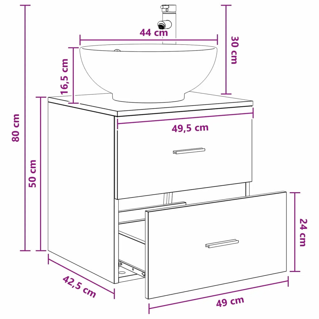Mobile Lavabo da Parete Sonoma grigio 49,5 x 44,5 x 66,5 cm 890307