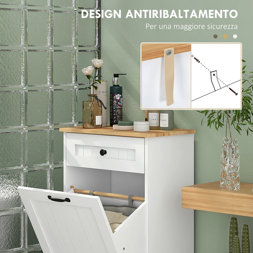 Mobiletto Bagno con Cesto e Cassetto ¨C Zephmum ¨C Bianco Legno