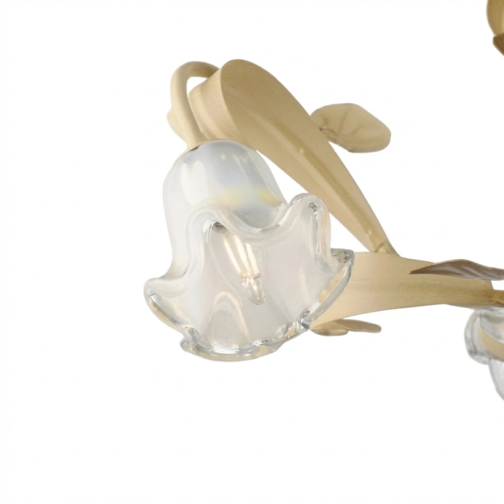 Lampadario Arte Povera Cesto Metallo Avorio E Oro 3 Luci E14