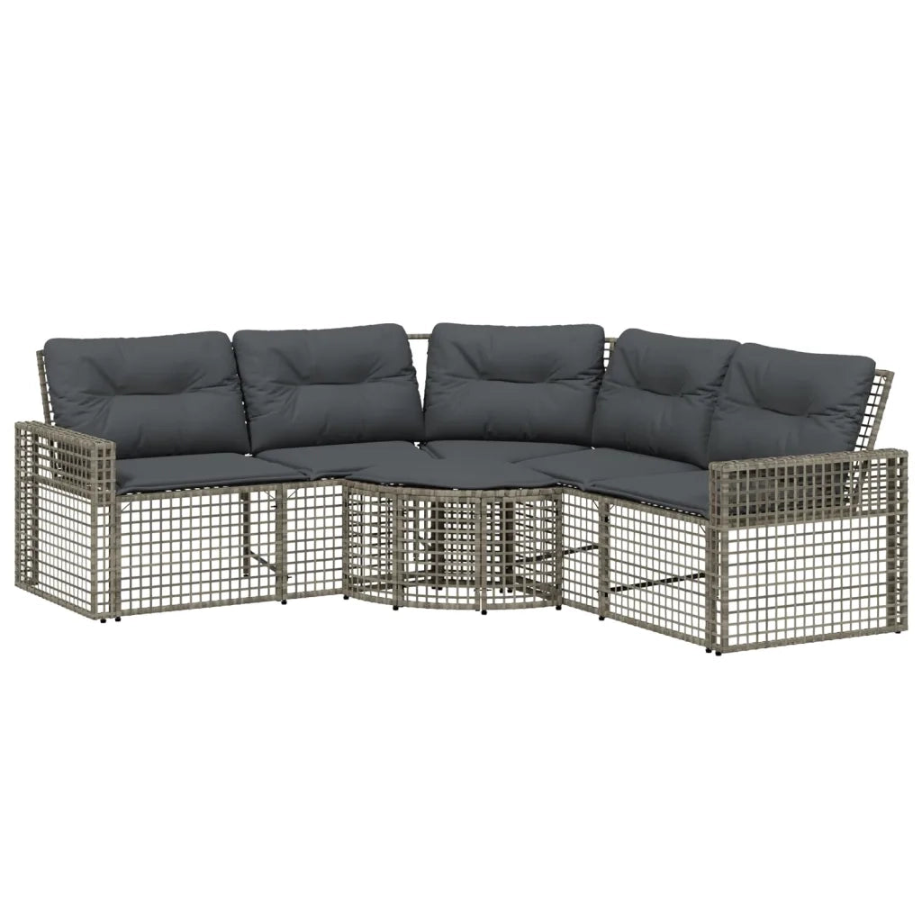 Divano da Giardino a L con Cuscini e Pouf Grigio in Polyrattan 365895