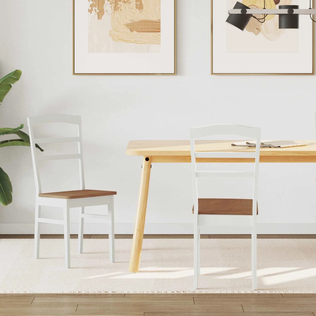 Sedia da pranzo 2 pcs Bianco e Naturale Legno di gomma solido