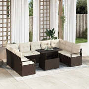 Set Divano da Giardino 10 pcs Marrone e Crema polyrattan