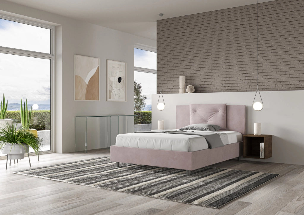 BS COM Letto queen size contenitore imbottito 150x210 microfibra glicine