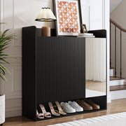 Scarpiera con Specchio Intero e Struttura a Righe Nere ¨C Xylo ¨C Nero, Multiripiano