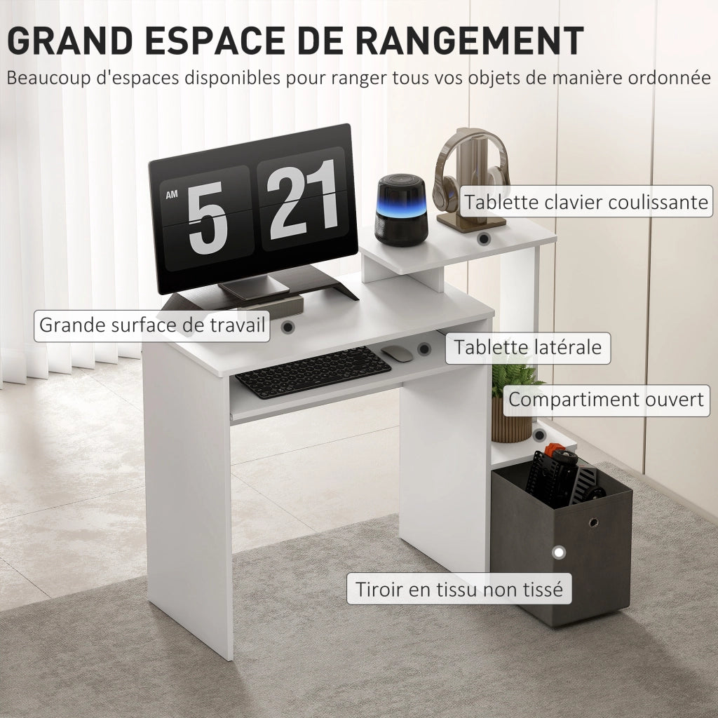 Scrivania per Computer con Ripiani e Cassetto ¨C Xylo ¨C Bianco Grigio
