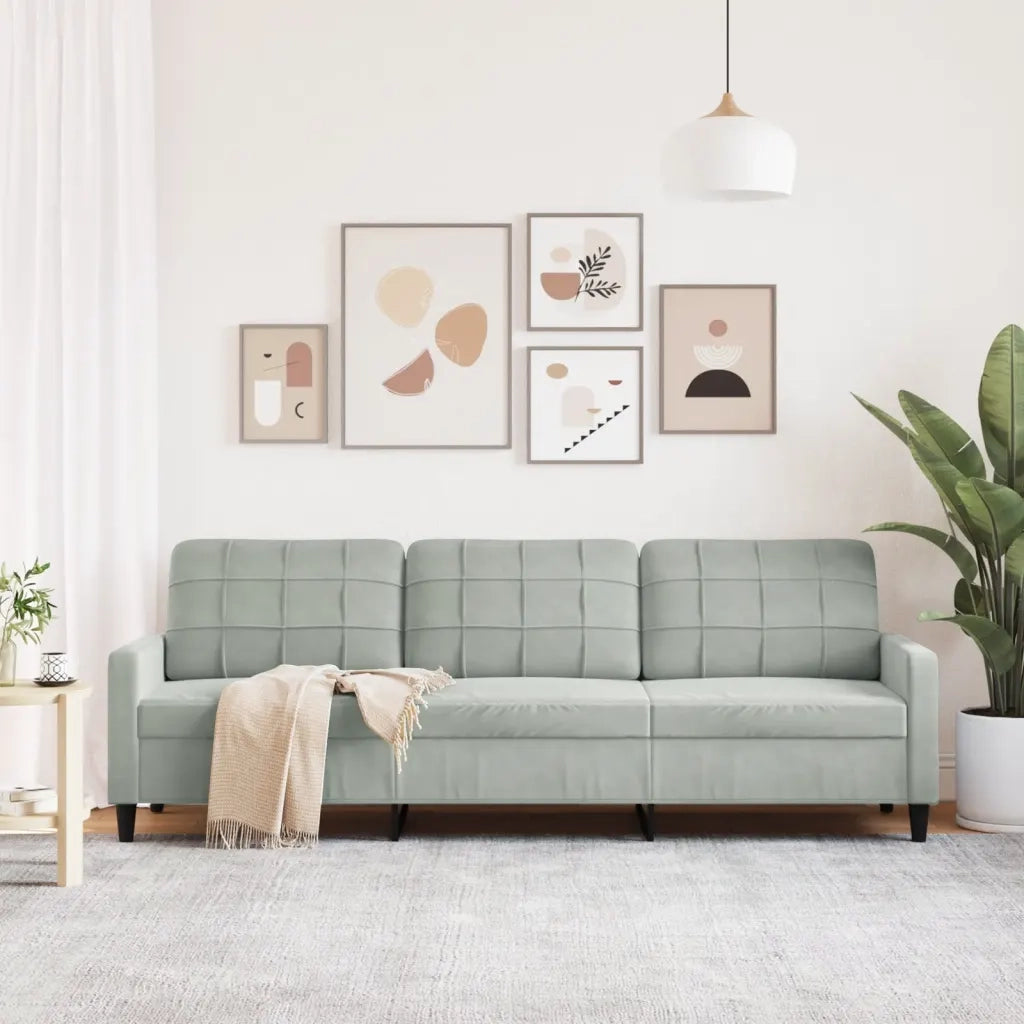 Divano a 3 Posti-Sofa 3 Posti Grigio Chiaro 210 cm in Velluto