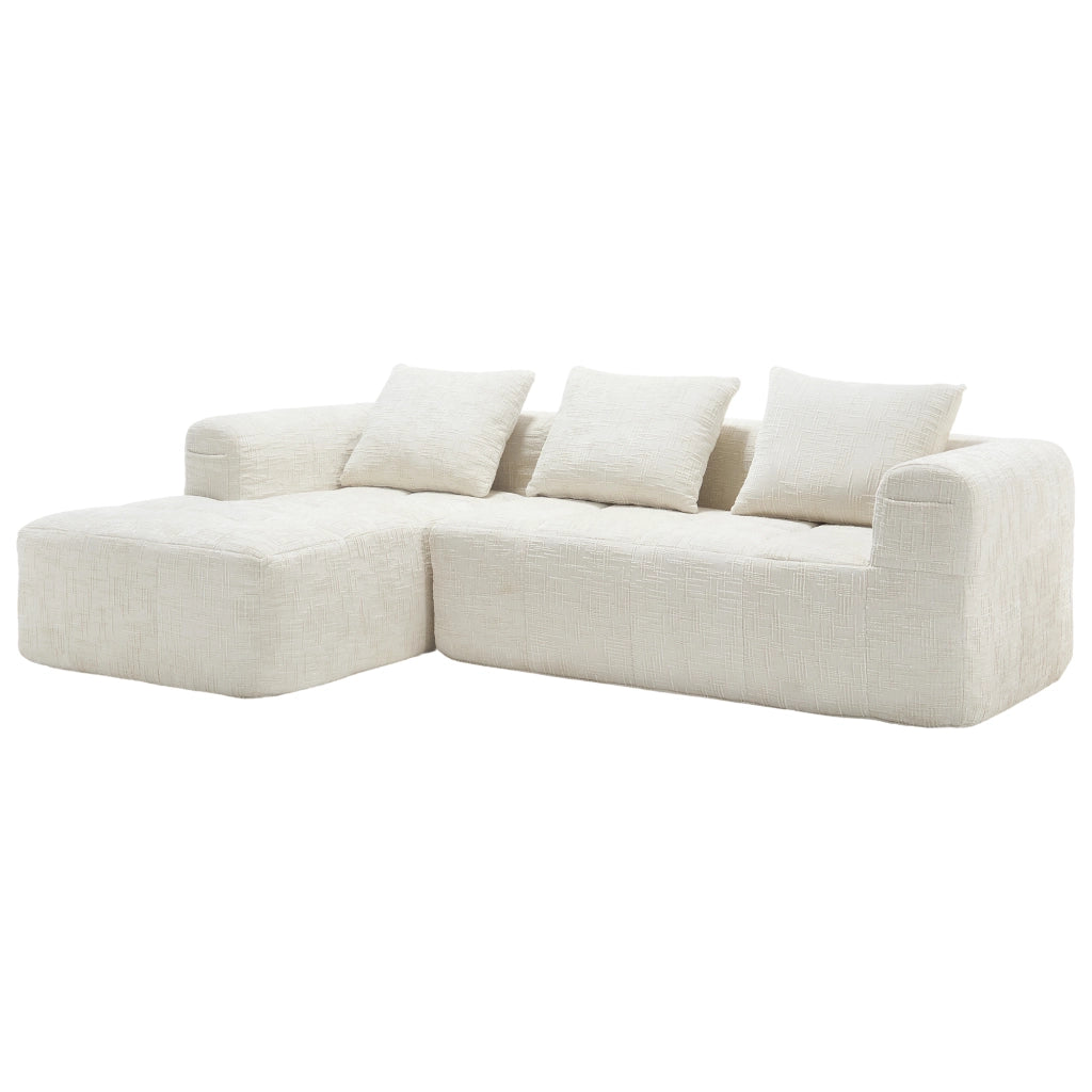 Divano Angolare 3 Posti con Chaise Longue ¨C MINIMAL ¨C Chenille Beige, Cuscini, Braccioli