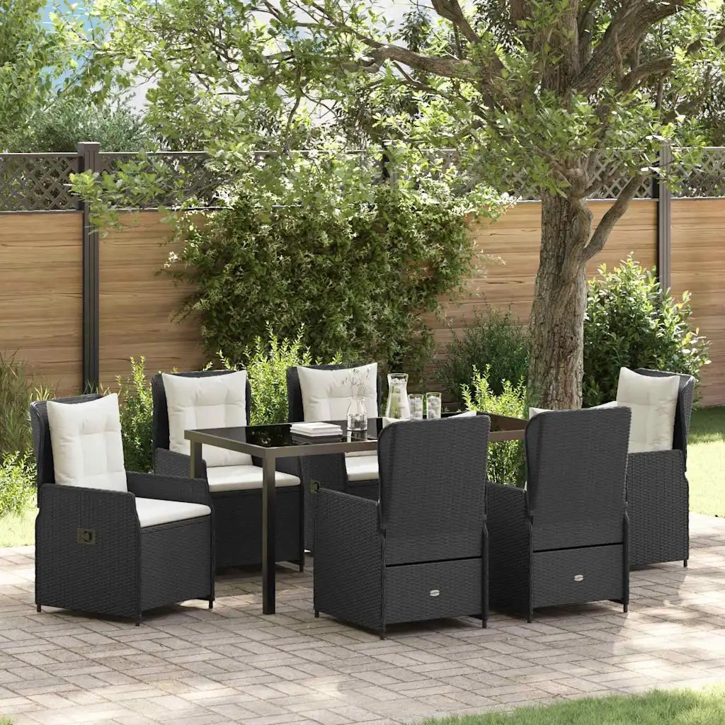 Set da Pranzo per Giardino 7 pcs Nero polyrattan