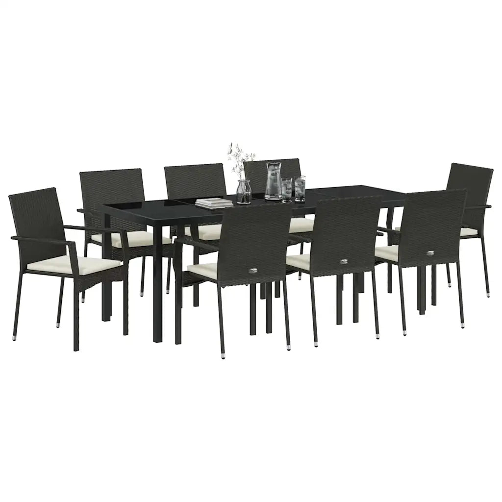 Set da Pranzo per Giardino con cuscino 9 pcs Nero polyrattan 3380084