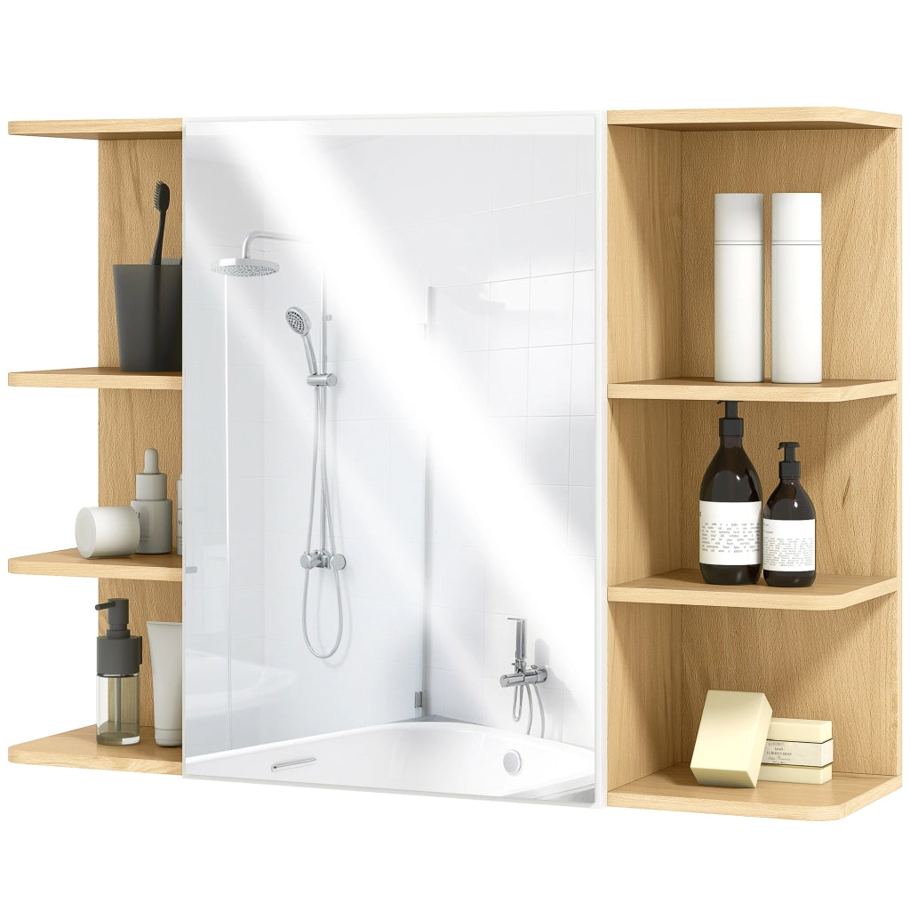 Armadietto Bagno con Specchio e Ripiani ¨C Zephmum ¨C Legno Naturale 80x20x59 cm