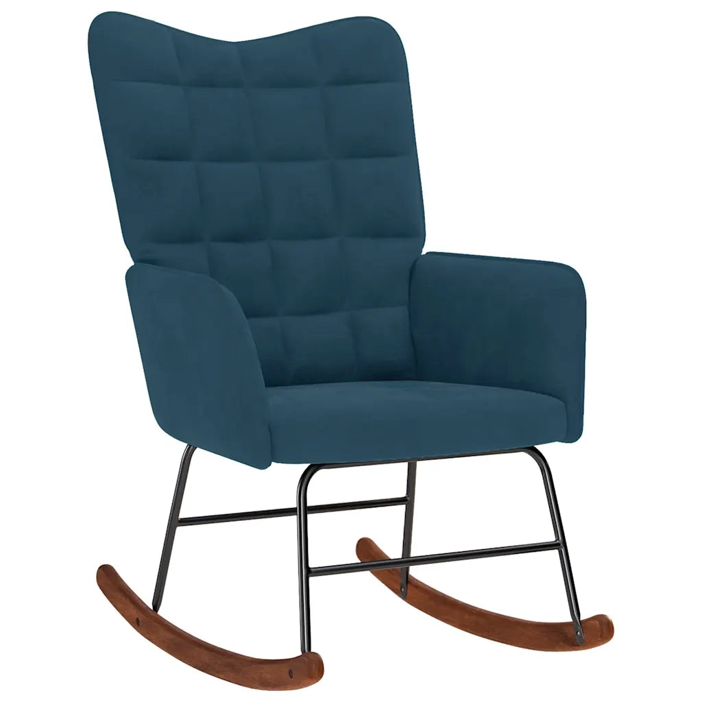 Poltrona a Dondolo con Poggiapiedi Blu in Velluto 4016853