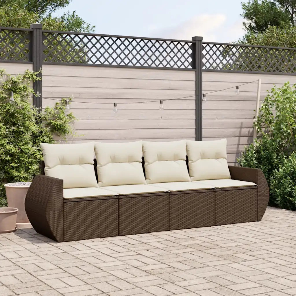 Set Divano da Giardino 4 pz | Set Salotto da Giardino con Cuscini Marrone in Polyrattan