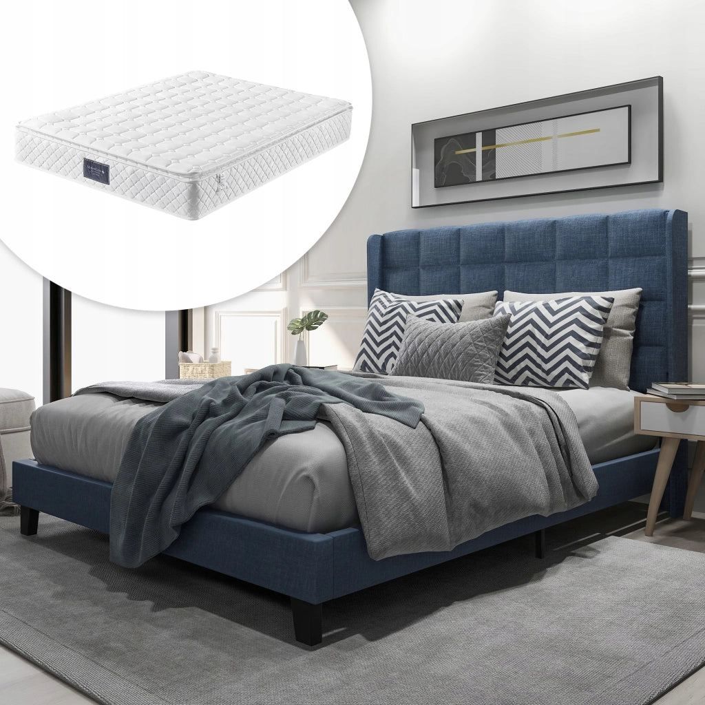 Letto imbottito con materasso - Xylo - 140x200 blu lino