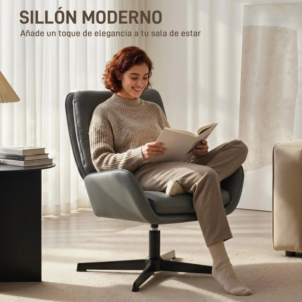 Poltrona in similpelle con braccioli e gambe in metallo ¨C Minimal ¨C Grigio