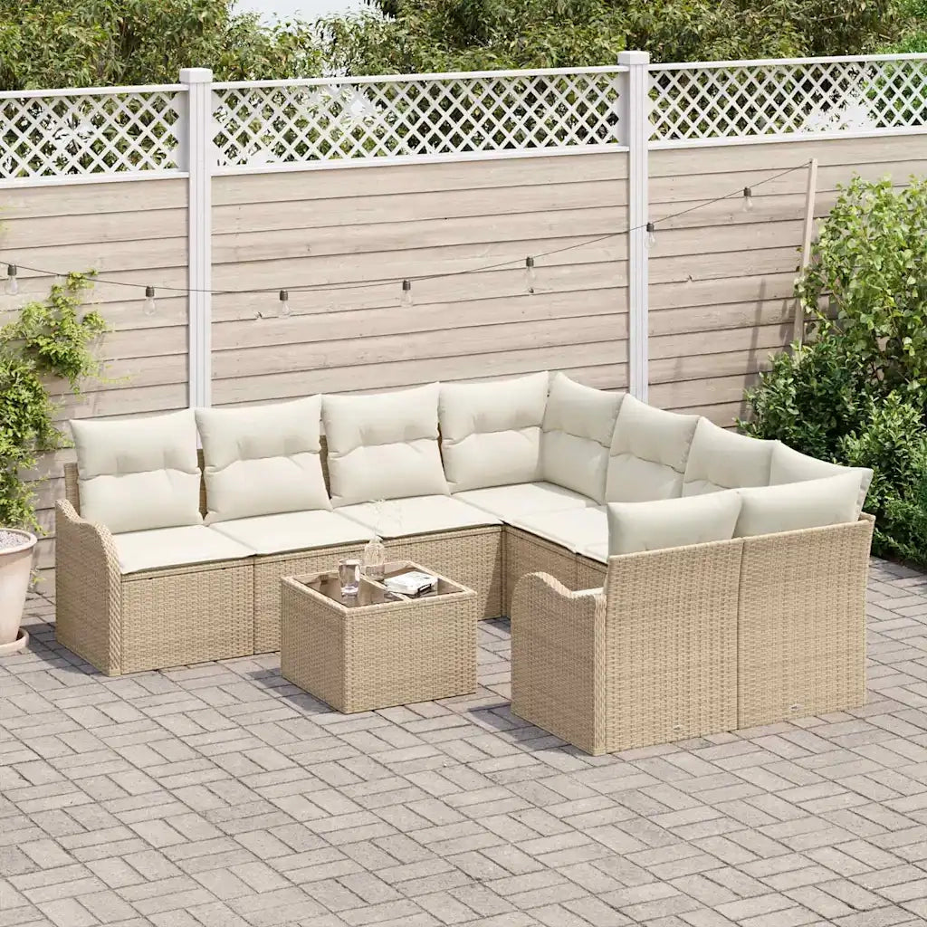 Set Divano da Giardino con cuscino 9 pcs Beige polyrattan