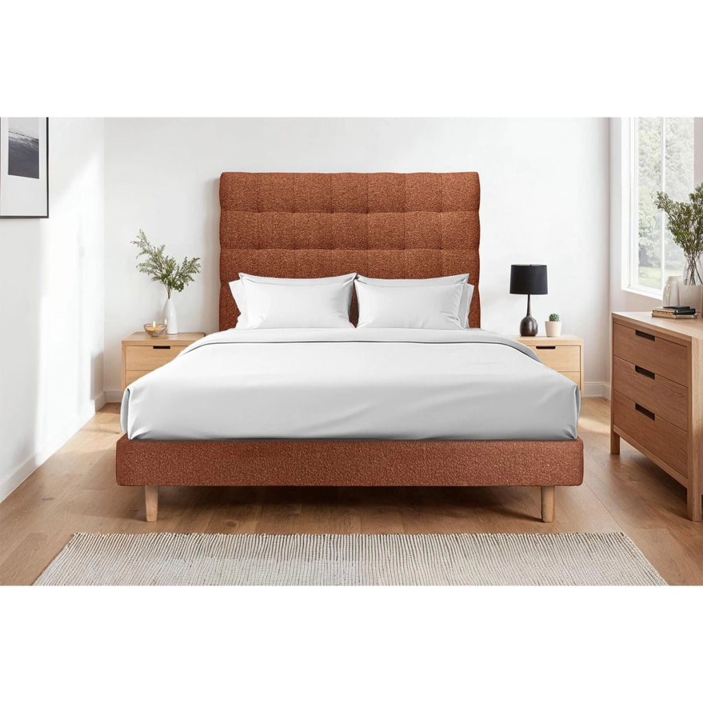 Letto 135x190 cm con testata imbottita - tessuto bouclé