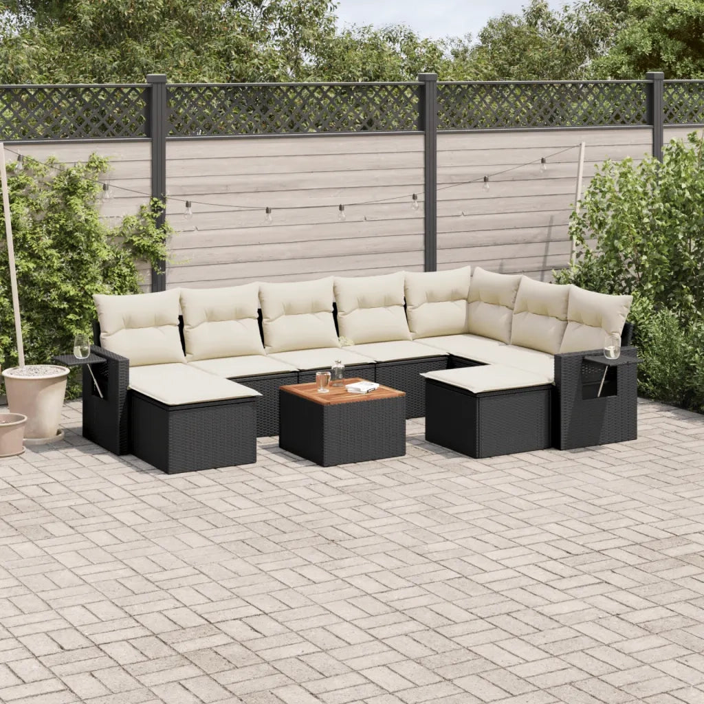 Set Divani da Giardino 10pz con Cuscini in Polyrattan Nero 3224845