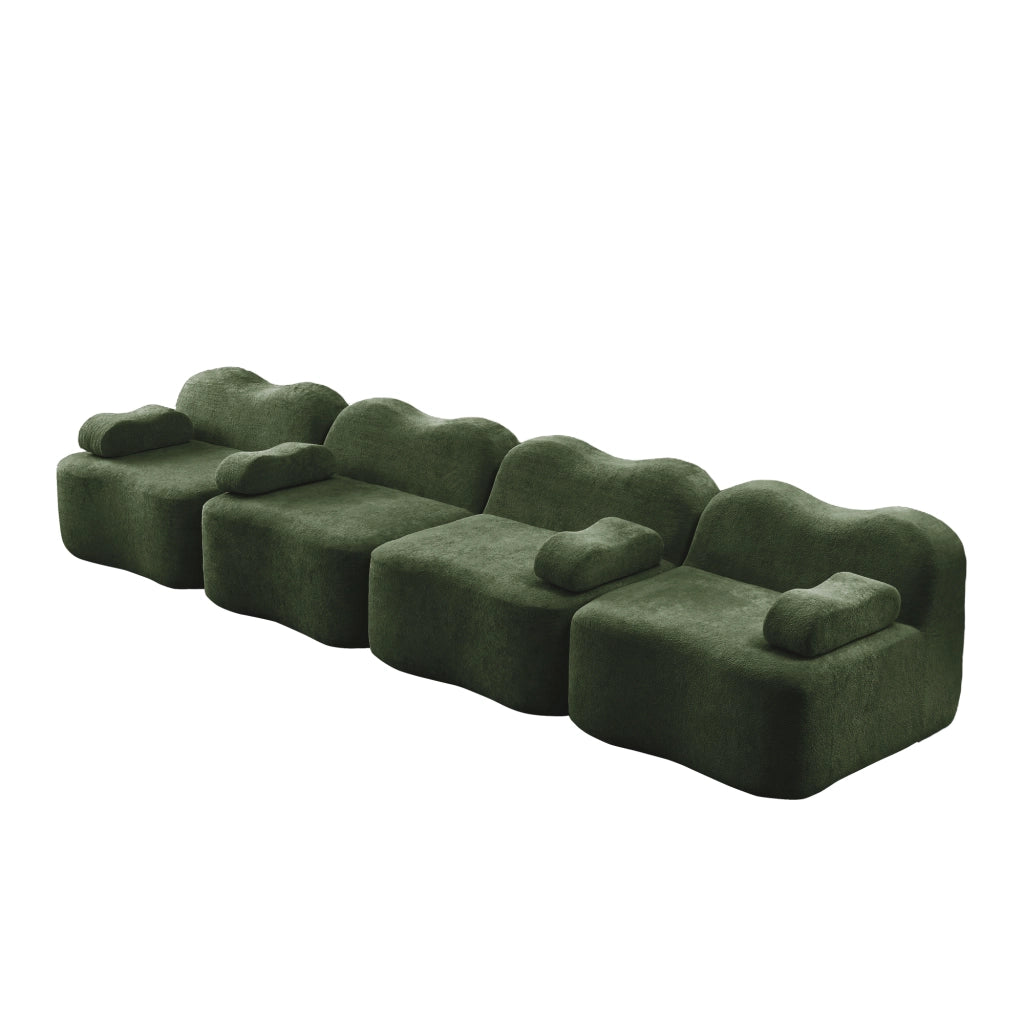 Divano Modulare 4 Posti con Braccioli ¨C MINIMAL ¨C Tessuto Verde, Seduta Profonda