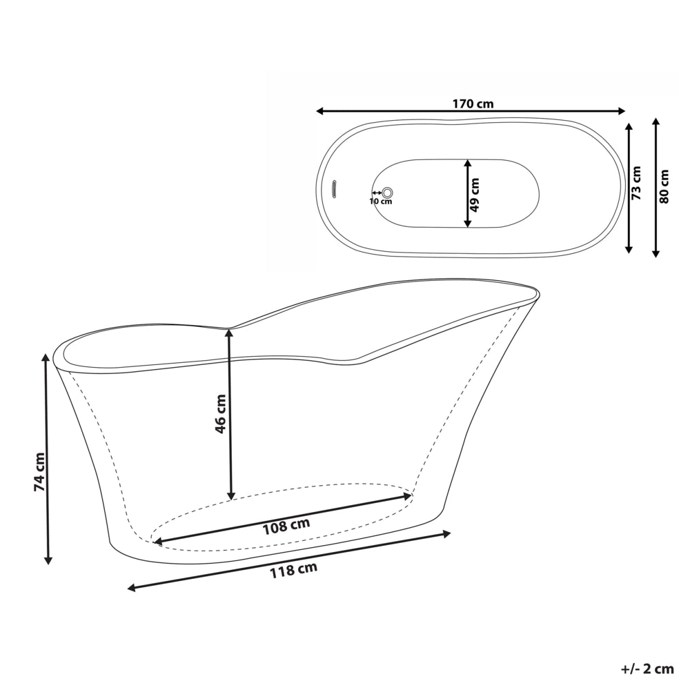 Vasca da bagno freestanding bianco lucido sanitario acrilico 1700 x 800 mm singolo ovale moderno design minimalista