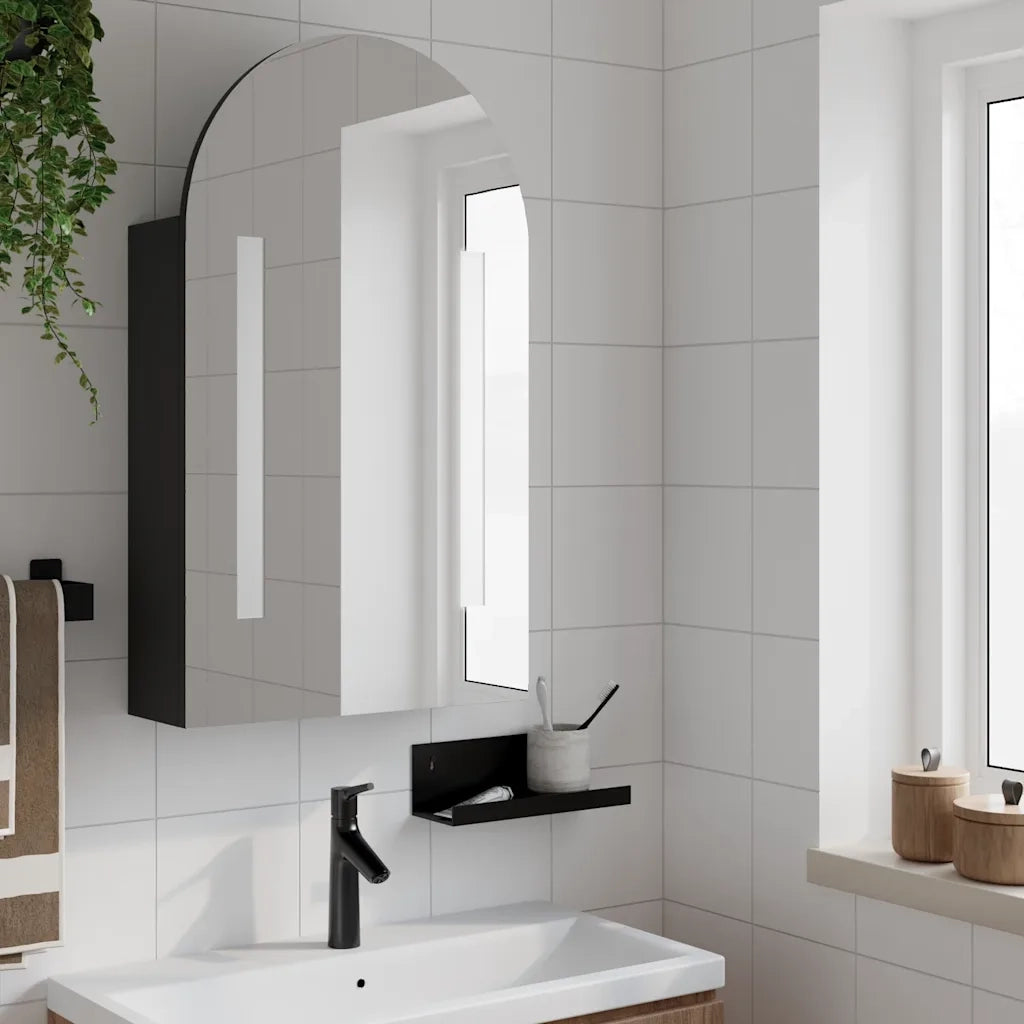 Armadietto Bagno con Specchio e LED ad Arco Nero 42x13x70 cm 357975