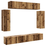 Set Mobile TV 6 pz | Armadietto TV | Mobile Porta TV Montato a Parete Legno Antico in Truciolato