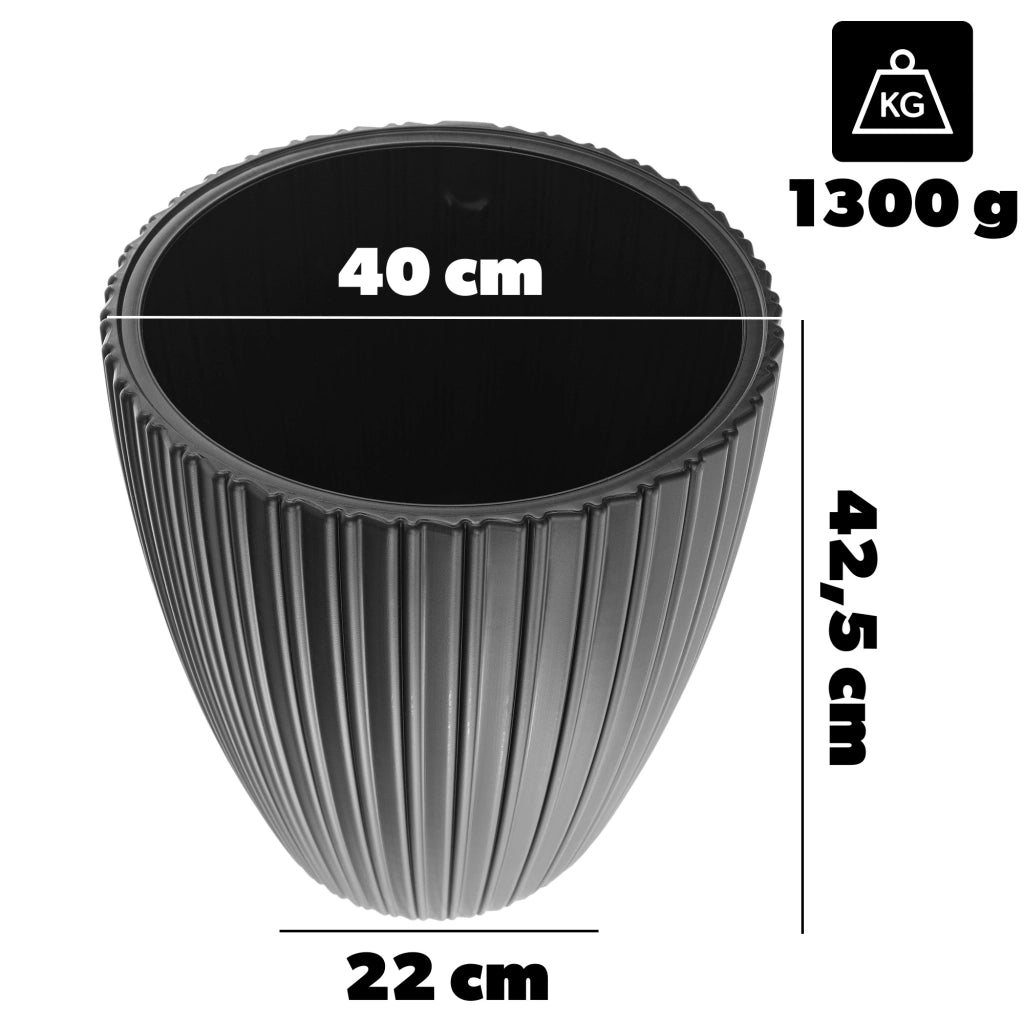 Vaso da fiori KADAX da 40 cm con coperchio e inserto, in plastica nera.