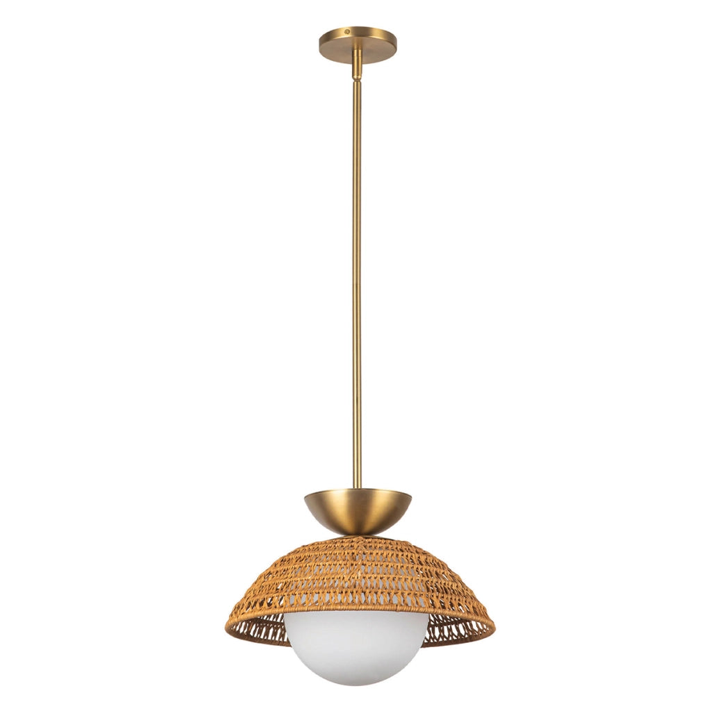 Sospensione boho Perth Alora rattan sfera opale oro E27