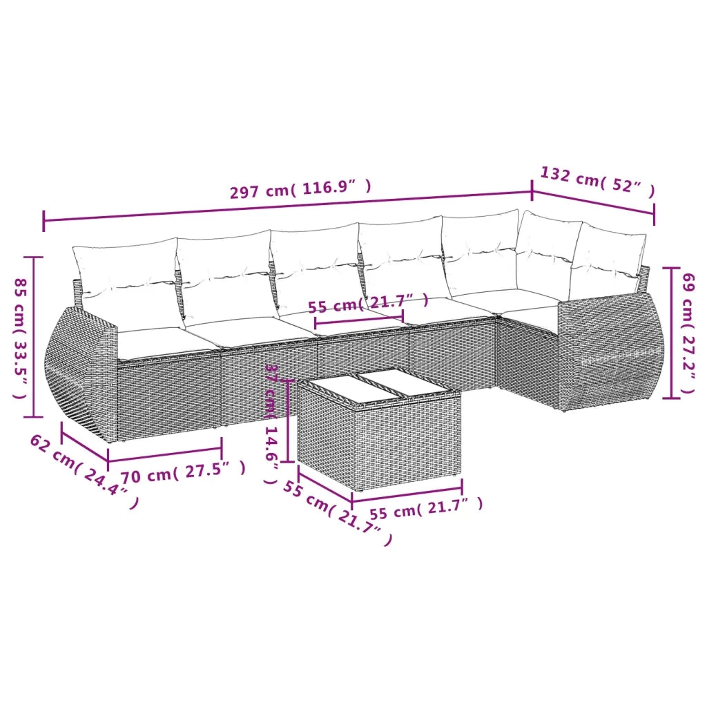 Set Divani da Giardino 7pz con Cuscini Grigio Chiaro Polyrattan 3253739