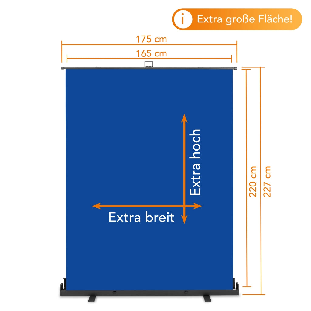 Fondale fotografico a rullo blu 165 x 220 cm, sfondo avvolgibile con supporto, sistema per studi fotografici, pannello ingualcibile per fotografia