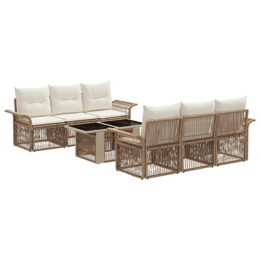 Set Divano da Giardino 7 pz Beige e Bianco Crema polyrattan 3436596