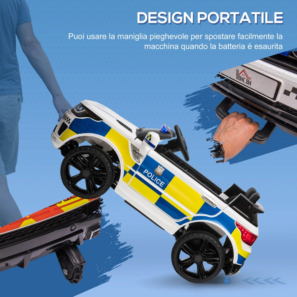 Auto Bambini Polizia Elettrica ¨C Minimal ¨C Bianco 110x68x52cm