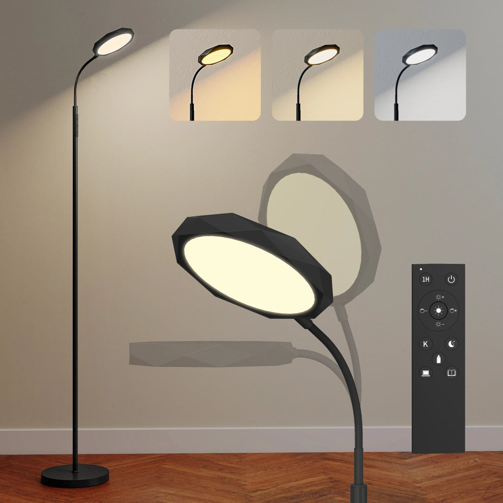 Lampada da Terra LED ¨C Xylo ¨C Telecomando, Testa Girevole, Dimmerabile, Nero
