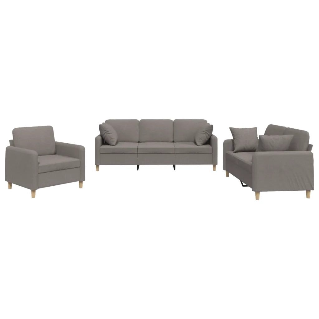 Set Divani 3 pz con Cuscini Tortora in Tessuto 3202077