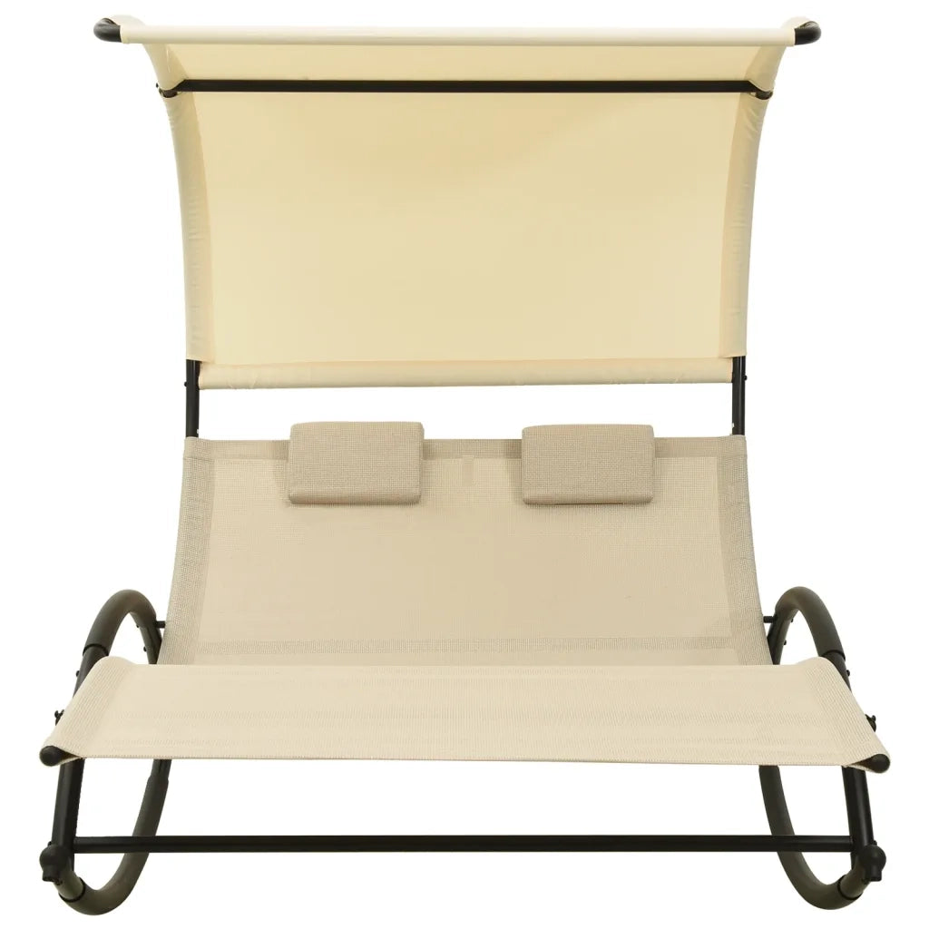 Lettino Prendisole Doppio con Baldacchino in Textilene Crema 310548