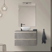 Mobile bagno sospeso 80 cm grigio cemento con top e specchio tondo Master