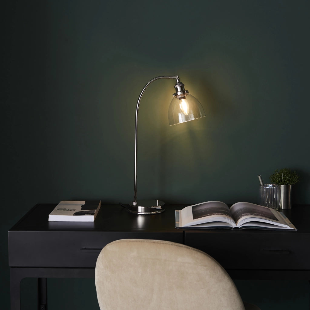 Lampada da tavolo industriale nichel vetro E14 Endon