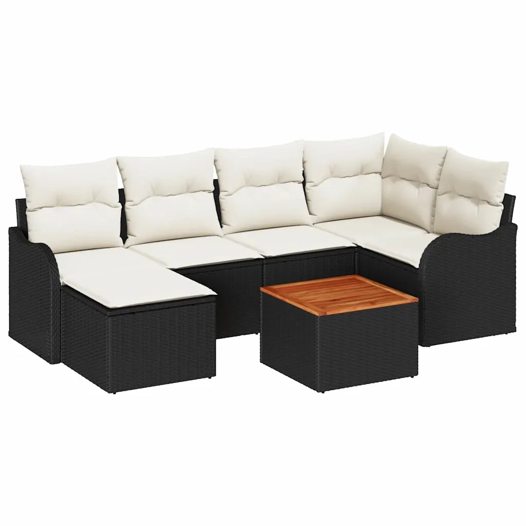 Set Divano da Giardino 7 pcs Nero e Crema polyrattan 3356143