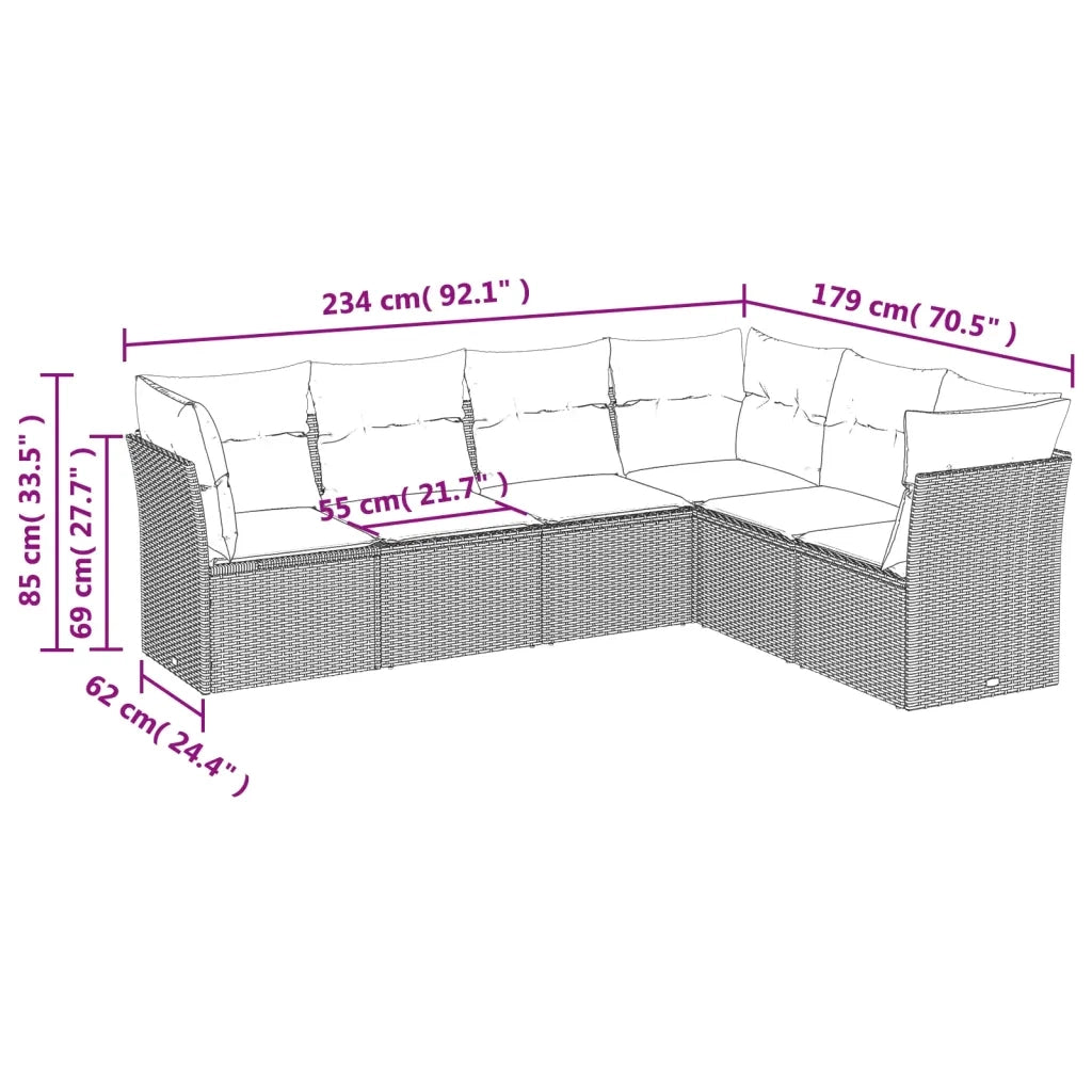 Set Divano da Giardino 6 pz con Cuscini Nero in Polyrattan 3217675
