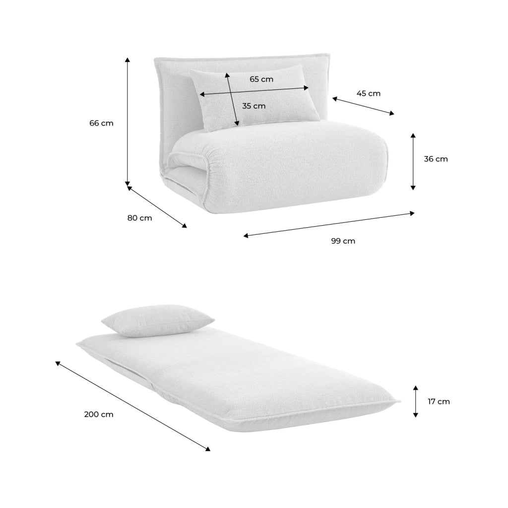Poltrona letto trasformabile 1 posto bouclé testurizzato, beige