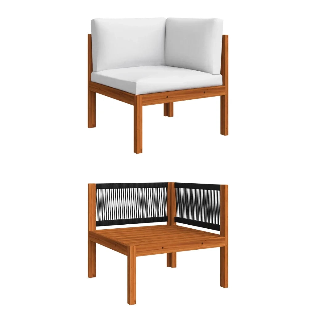 Set da giardino 6 pezzi con cuscini in legno crema, acacia e corda