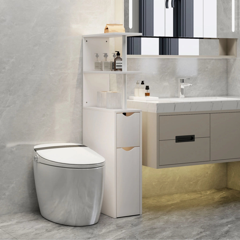 Colonna Bagno Salvaspazio 20x45x115 cm con 2 Cassetti e Ripiani Aperti in Legno Bianco