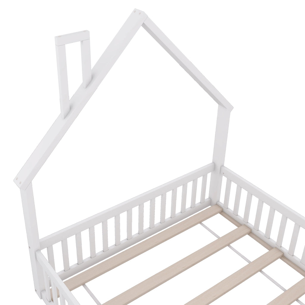 LETTO per bambini 140x200 cm con sponde di sicurezza, pino e MDF bianco
