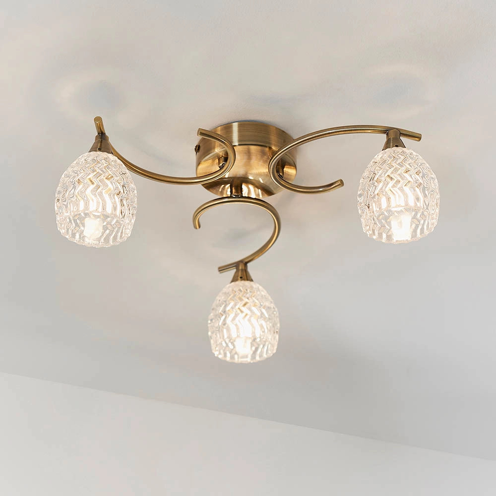 Plafoniera BOYER Endon ottone anticato vetro 3 luci G9