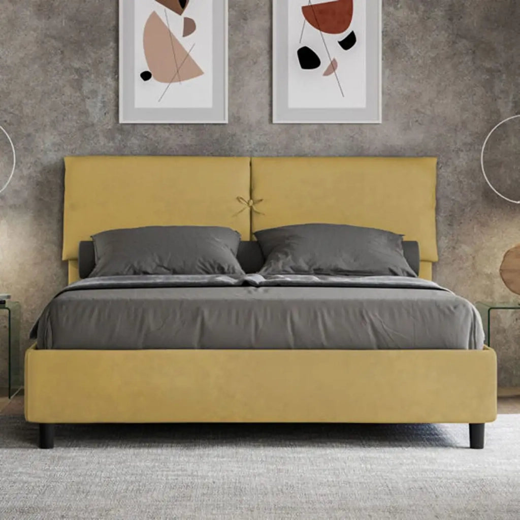 Letto matrimoniale con rete imbottito 160x200 microfibra ocra Mados