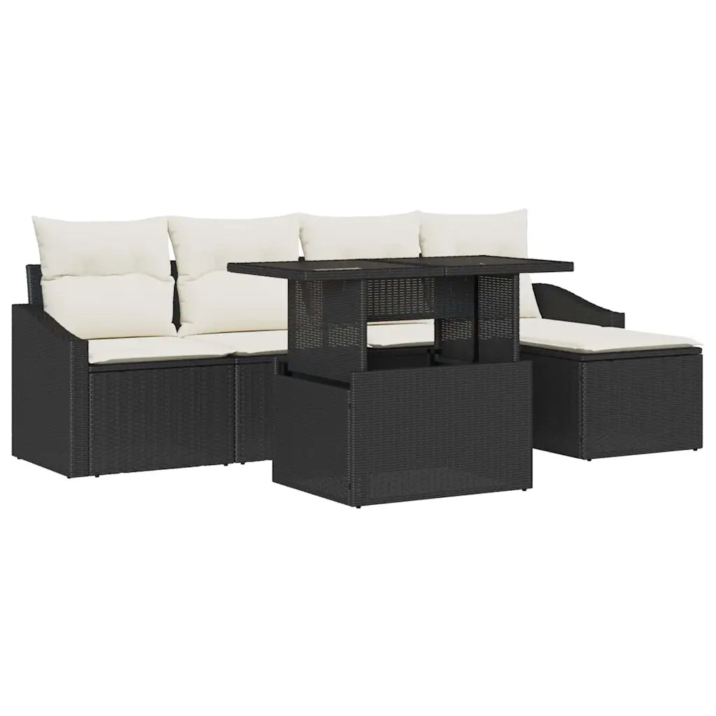 Set Divano da Giardino con cuscino 6 pcs Nero e crema