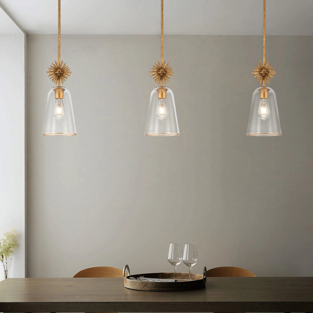 Lampada sospensione STARING Elstead oro vetro trasparente E27