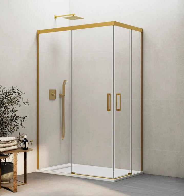 Box doccia angolare BASIC apertura al vertice 110x80 cm (105-109/75-80) oro vetro trasparente