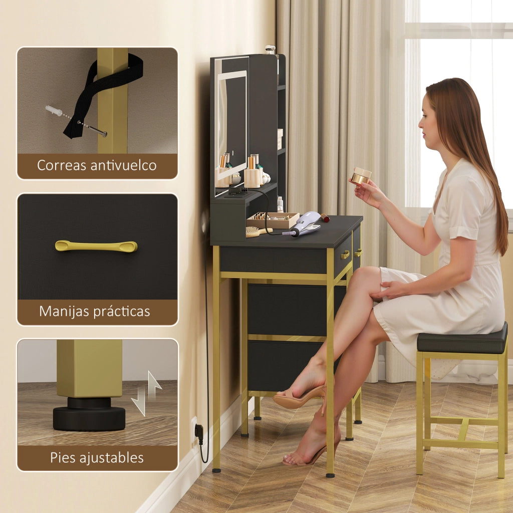 Cassettiera Trucco con Specchio e Luci LED ¨C Minimal ¨C Nero