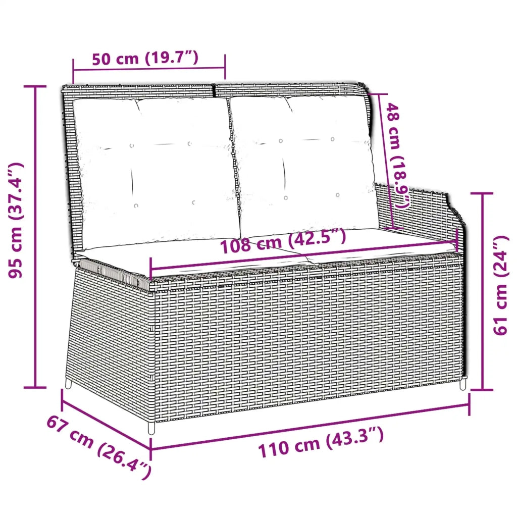 Panchina da giardino con cuscino Nero e Bianco Crema polyrattan 3394441