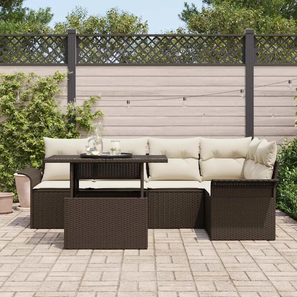 Set Divano da Giardino con cuscino 6 pcs Marrone polyrattan
